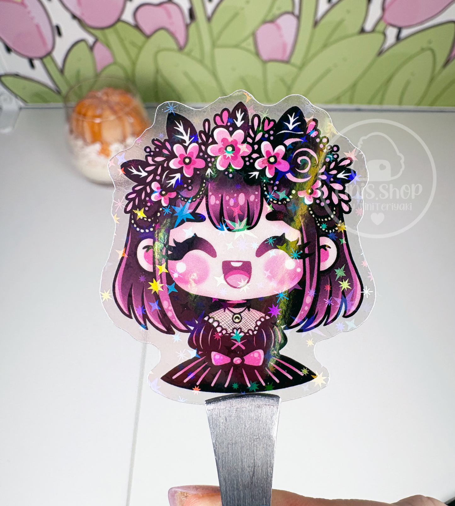 Black Cutie - transparenter Sticker mit Holo-Effekt