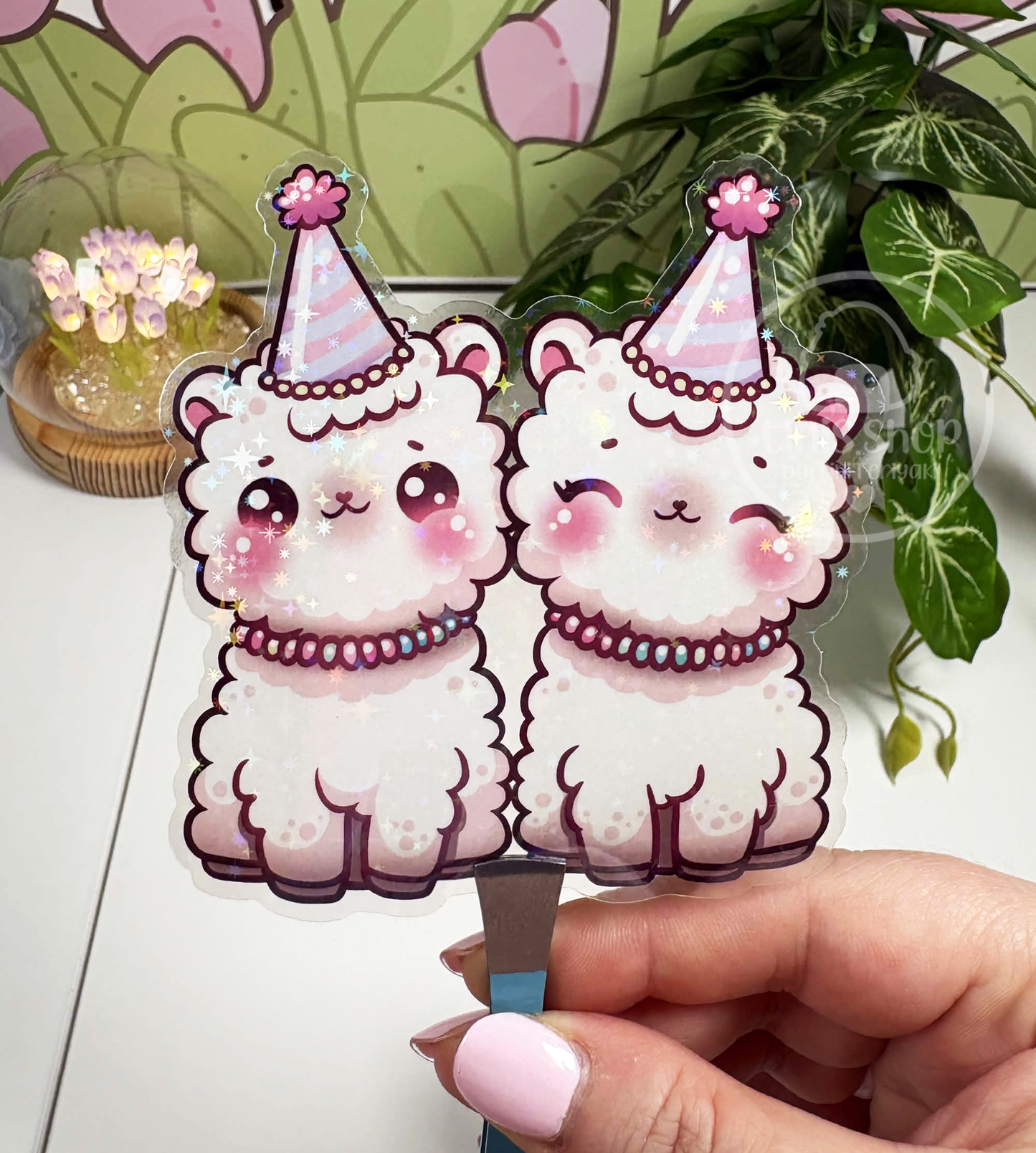 Alpaka Party - Chunky Sticker transparent mit Holo-Effekt