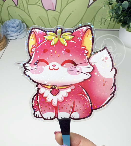 Erdbeerkatze - Chunky Sticker transparent mit Holo-Effekt