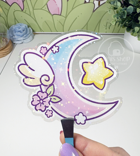 Flügelmond - Chunky Sticker transparent mit Holo-Effekt