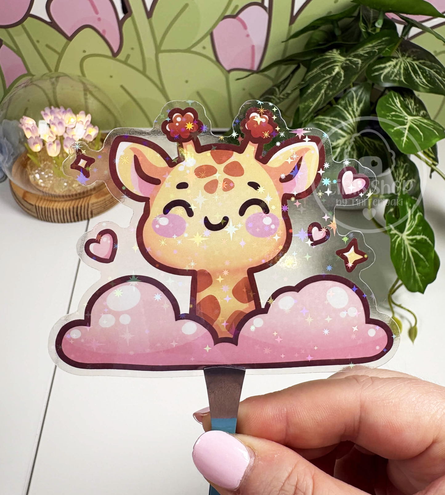 Giraffe - Chunky Sticker transparent mit Holo-Effekt