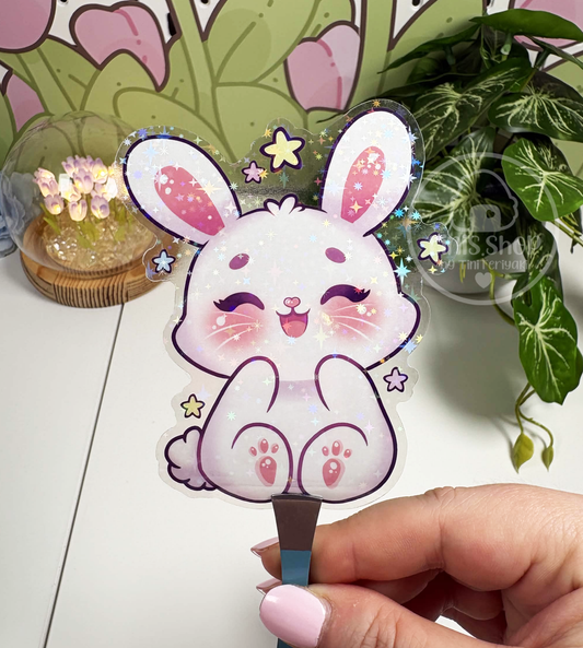 Häschen Sterne - Chunky Sticker transparent mit Holo-Effekt