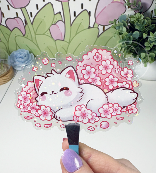 Katze Sakura - Chunky Sticker transparent mit Holo-Effekt