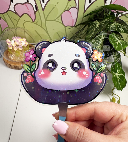 Panda Blumen - Chunky Sticker transparent mit Holo-Effekt