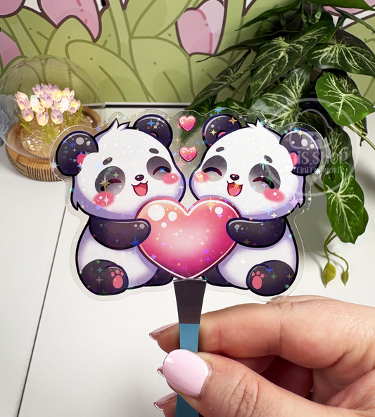Pandas Herz - Chunky Sticker transparent mit Holo-Effekt
