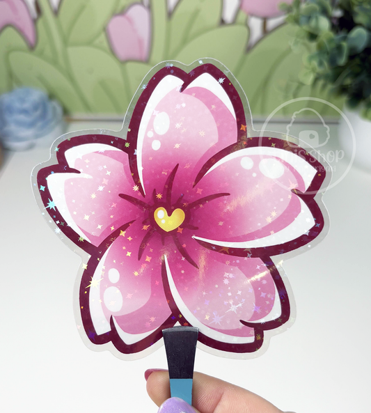 Sakura - Chunky Sticker transparent mit Holo-Effekt
