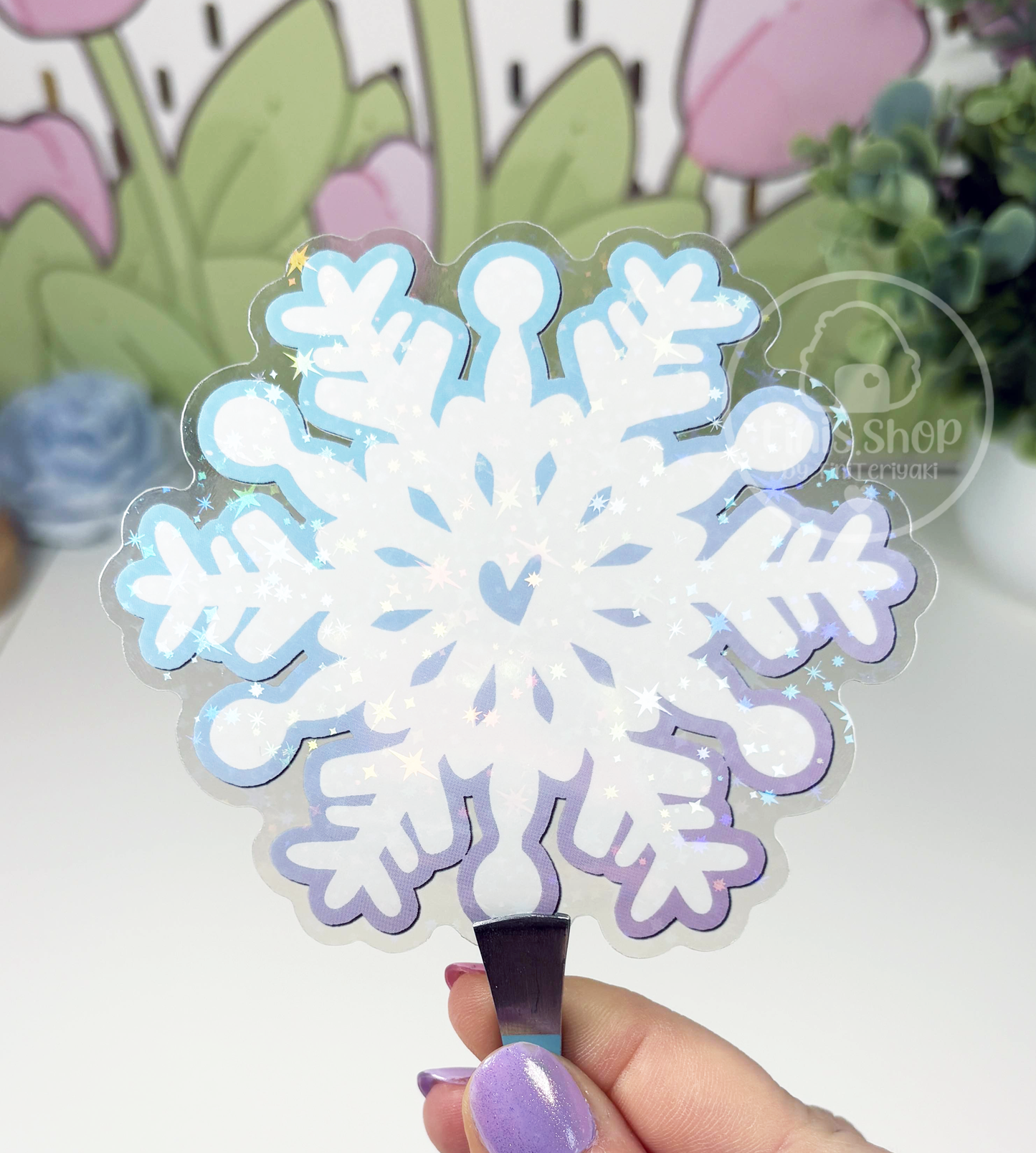 Schneeflocke - Chunky Sticker transparent mit Holo-Effekt
