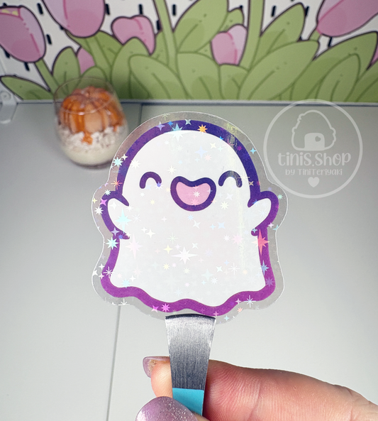 Fröhlicher Geist - transparenter Sticker mit Holo-Effekt