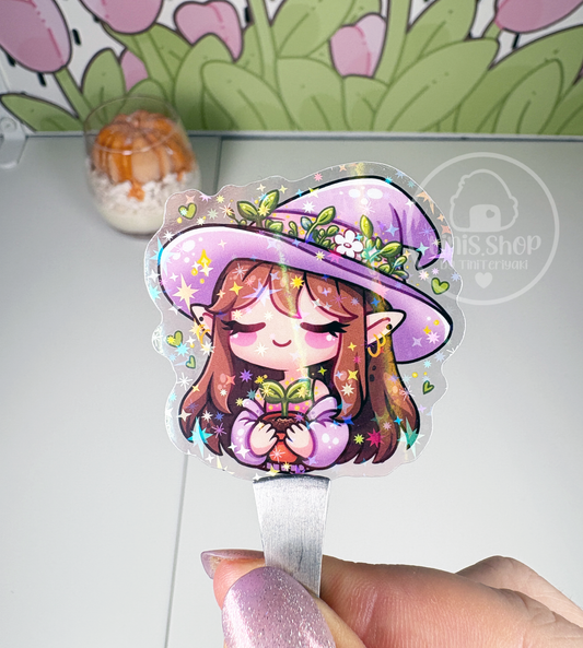 Gartenhexe - transparenter Sticker mit Holo-Effekt