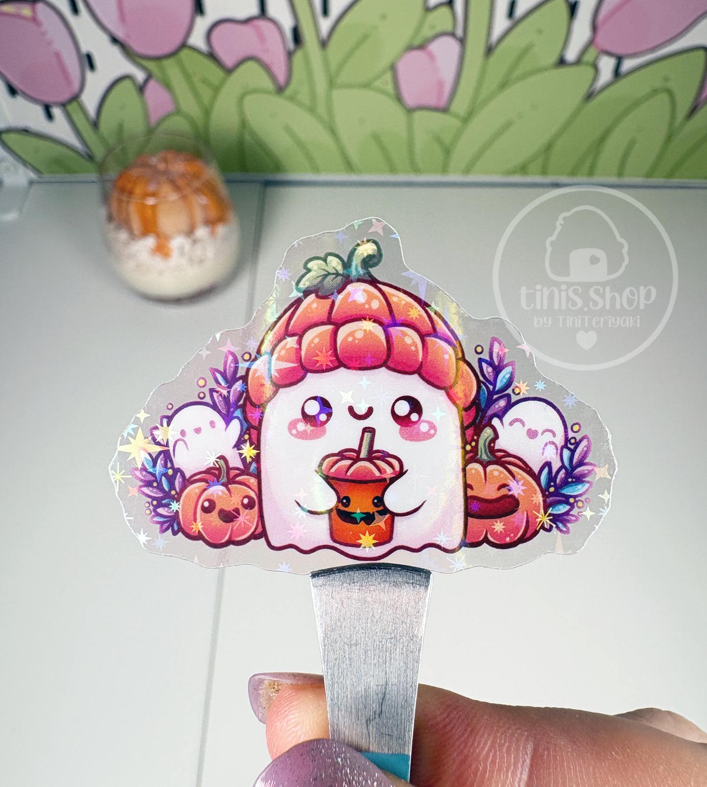 Kürbisgeist - transparenter Sticker mit Holo-Effekt