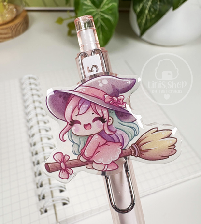 Hexe auf Besen - Stift rosa