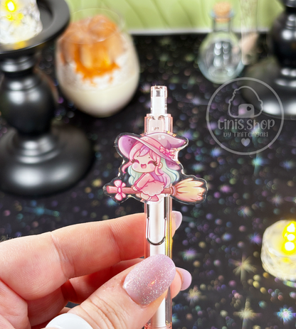 Hexe auf Besen - Stift rosa
