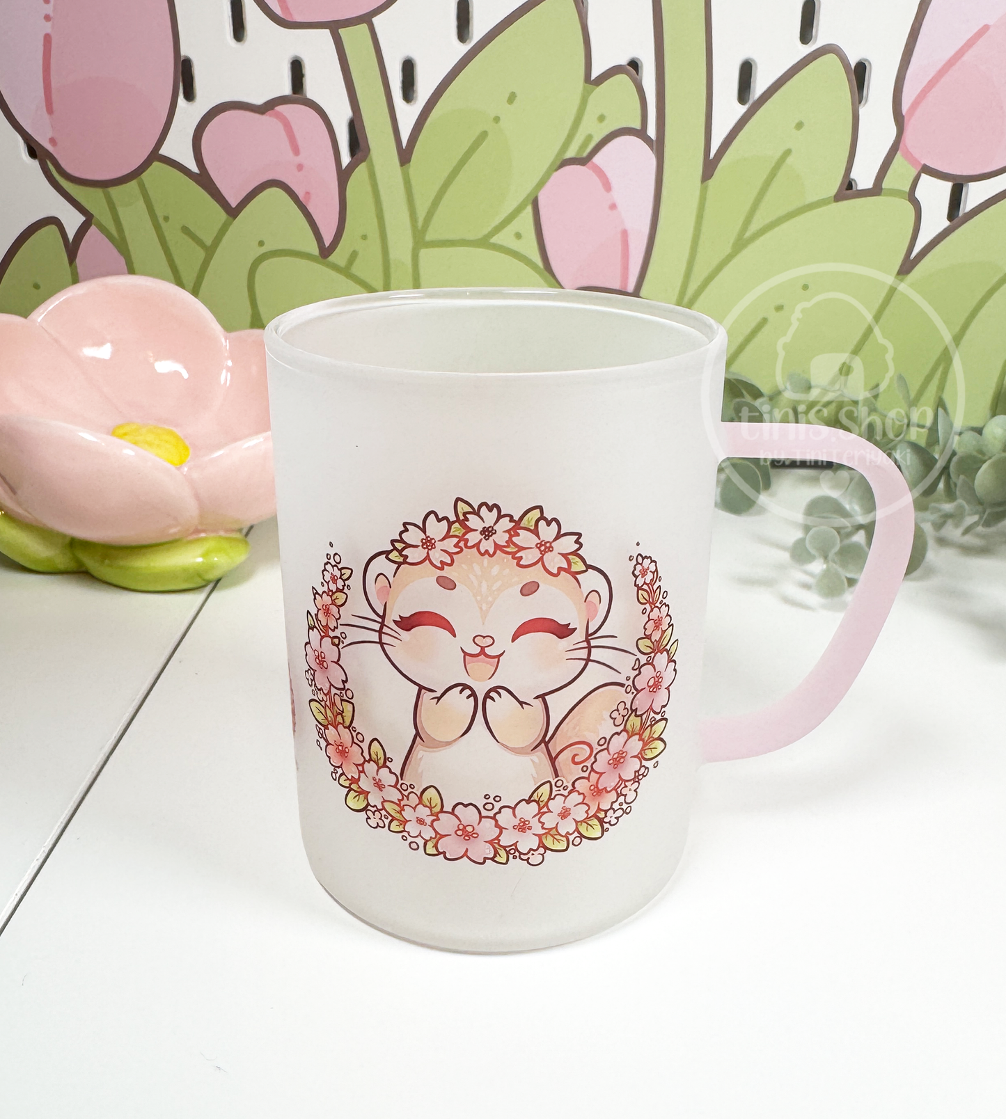 Frettchen Sakura Collection - Glastasse Henkel rosa