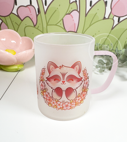 Waschbär Sakura Collection - Glastasse Henkel rosa