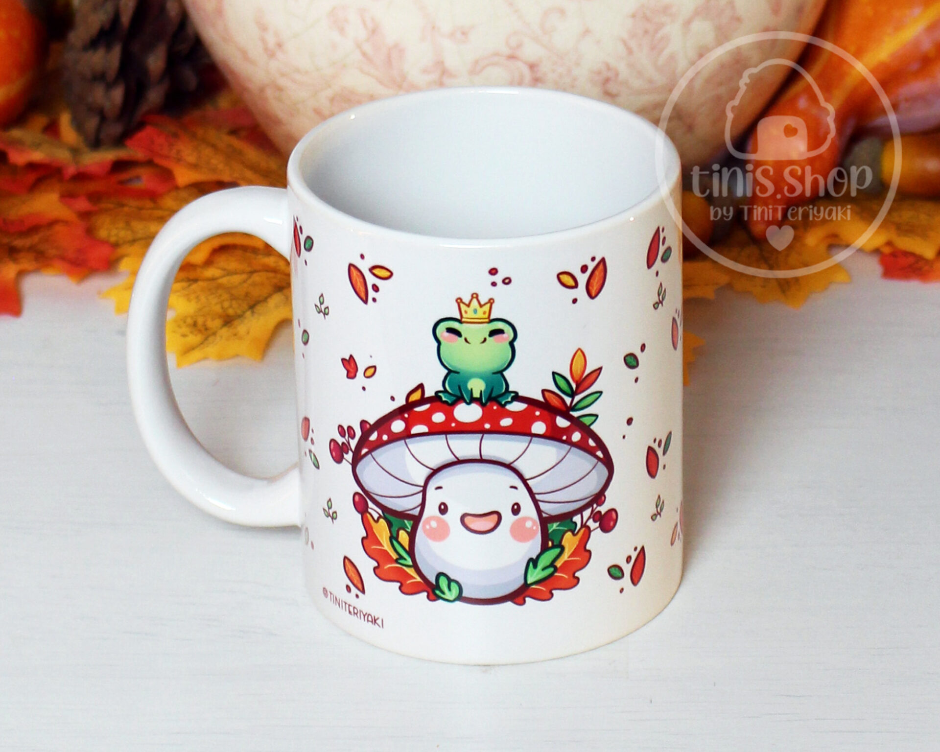 Herbst Tasse Frosch auf Pilz