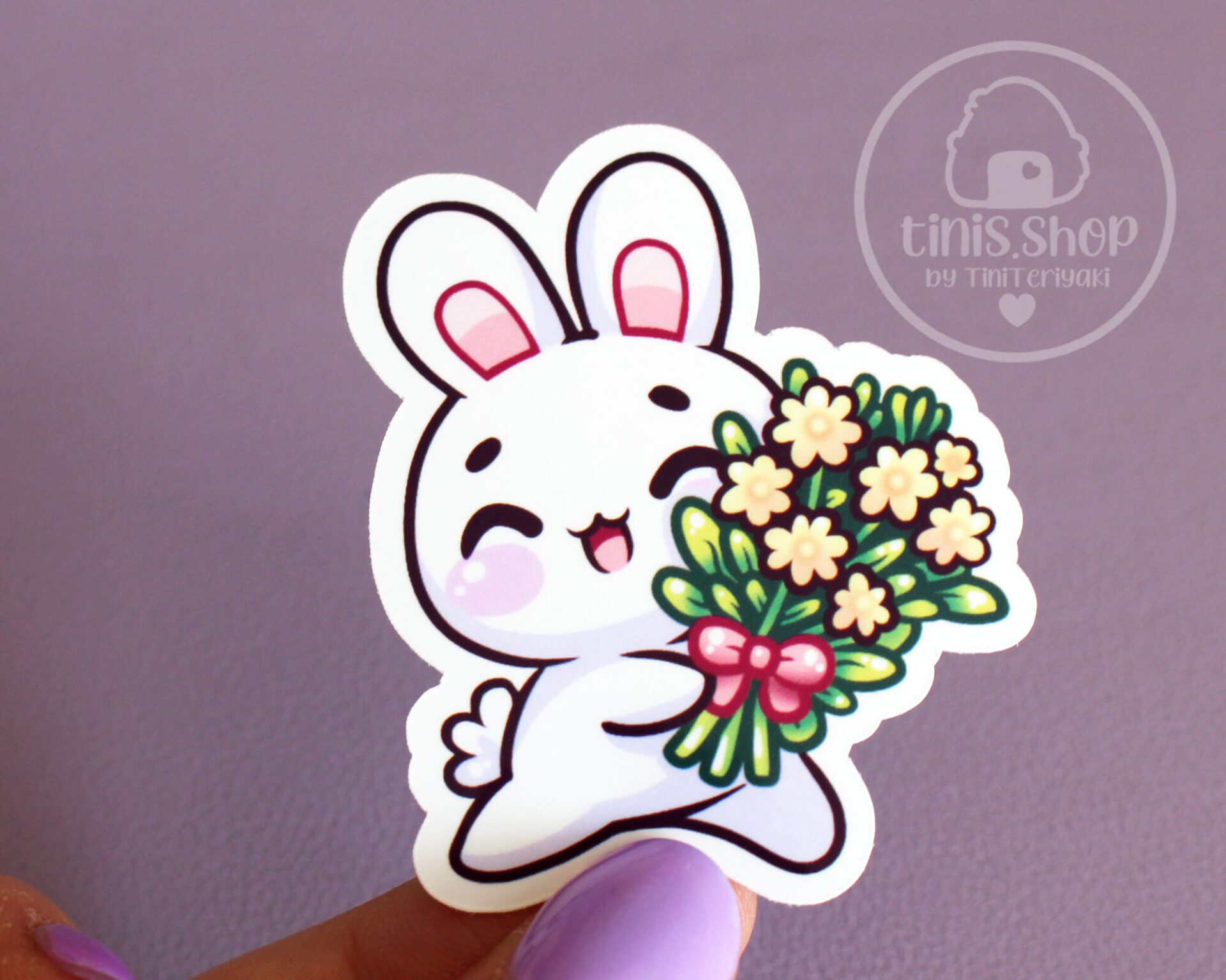 Häschen mit Blumen – Sticker